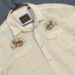 Howler Bros Gaucho Snapshirt Men's XL Beige Lazy Gators Western Cowboy Flaws